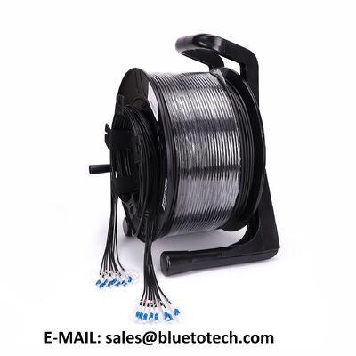 Cordón de parche de fibra óptica blindado de 8 núcleos al aire libre LC a LC 6.0 mm Modelo único con tambor de plástico Jumper de fibra óptica de 8 fibras LC / UPC-LC / UPC Bobina de cable de plástico